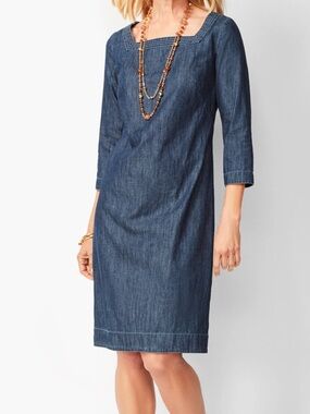 Talbots Square-Neck Denim Shift Dress size 16WP Plus Petite
